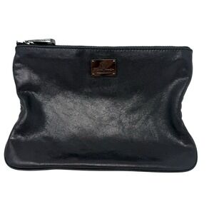 Rebecca Minkoff Women's Black Leather Clutch Bag Zip Top Pouch 8"x6"
